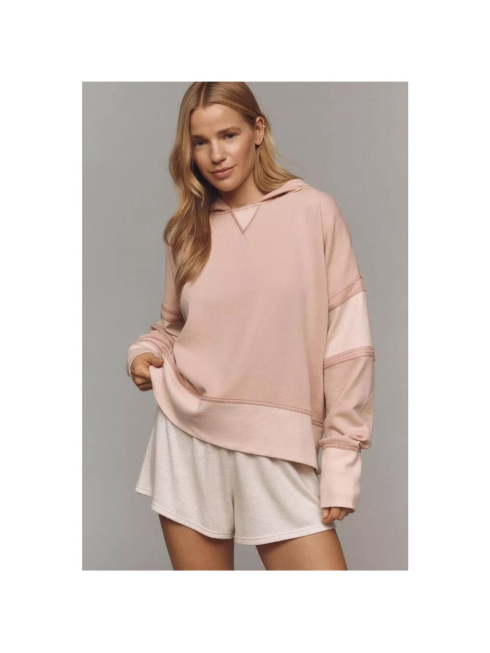 Anthropologie Daily Practice Blush Pink Hooded Pullover Sweatshirt
